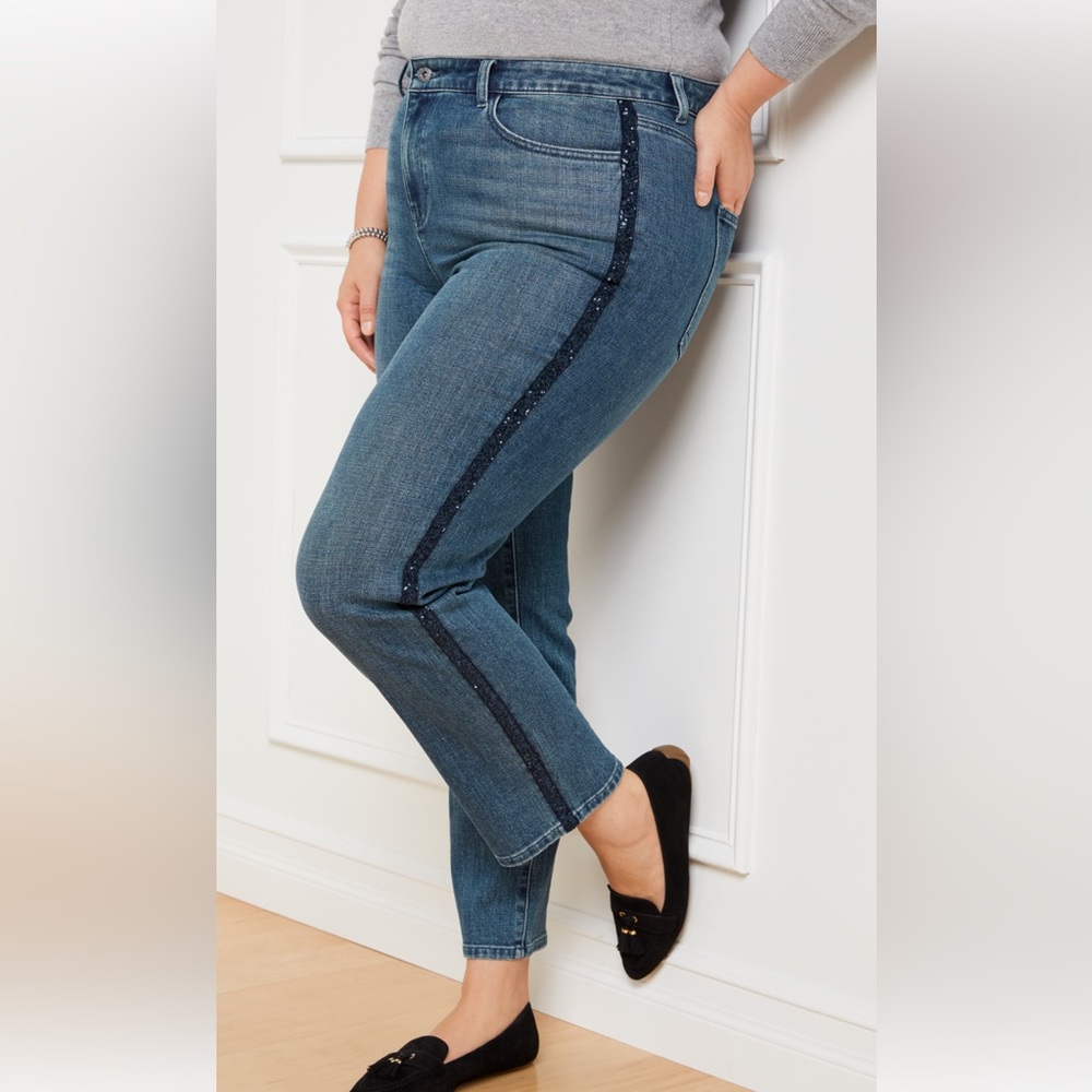 Tolbots sequin stripe high waist straight ankle jeans is stardust wash women